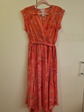 KATE - LILY Coral Floral Wrap Midi Dress